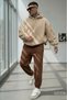Men's Beige Hooded Coffee Tracksuit Set