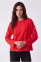 Women's red t-shirt wide sleeve crew neck long sleeve t-shirt - 5