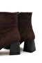 Women's Square Toe Heeled Shoes Brown Suede - 4