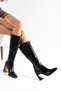 Black Crocodile Women's Thick Heeled Boots