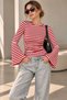 Spanish Sleeve Side Gathered Striped Women's Blouse My3535 - 5