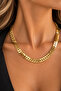Gold Color Herringbone Shaped Flat Chain Necklace (40cm)