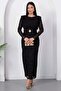 Wide Collar Shoulder Padded Glitter Tulle Dress Grs4197