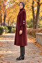 Gold Buttoned Long Coat-Burgundy - 2