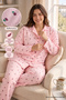 Waffle Fabric Front Buttoned Long Sleeve Plus Size Women's Pajama Set 3596