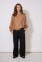 Asymmetric Brooch Detail Bat Sleeve Tricot Sweater Camel - 3
