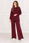 Women's Crew Neck and Side Gold Button Detailed Ribbed Knitwear Tunic Trousers Double Slit Set