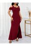 Women's off-the-shoulder long imported crepe dress with slit detail - 5