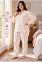 Waffle Fabric Front Buttoned Long Sleeve Plus Size Women's Pajama Set 3596