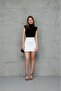 White front slit detailed short skirt