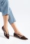 Large Size Women's Ballerinas Brown Patent Leather Buckle Pointed Toe - 4