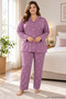Milan Fabric Front Buttoned Long Sleeve Large Size Women's Pajama Set 3499 - 2