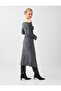 Anthracite Slit Detailed Bardot Collar Soft Touch Midi Dress - 4