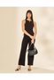 Women Black Plain Boat Neck Tank Top - 2