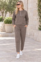 Women's Half-Zip Long Sleeve Soft Lycra Stretch Sweatshirt and Elastic Waist Lace-Up Pocketed Lycra Stretch Pants Two-Piece Set Stylish Casual Top and Bottom Set Brown - 6
