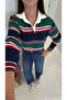 Nedira Navy Blue Red Polo Collar Sweatshirt