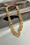 Gold Color Textured Ring Chain Design Thick Necklace (40cm) - 2