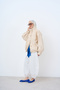 Women's Elastic Waist Hidden Zipper Jacket Cream - 2
