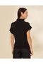 Women Black Knitted High Neck Short Sleeve Vest - 3