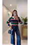 Nedira Navy Blue Red Polo Collar Sweatshirt - 3