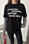Women's Text Printed Striped Sleeves Layered Sweatshirt - 5