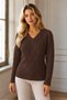 Women's V-Neck Long Sleeve Diamond Patterned Ribbed Detailed Stylish Elegant Casual Brown Knitwear Sweater - 2