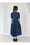 Lady Belted Double Breasted Short Sleeve Dress Women's Indigo - 3