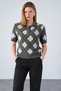 Women's Polo Collar Diamond Pattern Wool Sweater