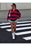 Polo Collar Striped Oversize Sweatshirt Jt9728 - 3