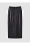 Alita City Lcw Vision Black Faux Leather Plain Midi Women's Skirt with a Difference - 2