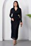 Double-Breasted Collar Buckle Glittery Long Sleeve Dress Grs4169