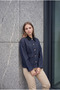 2264 Women's Garnished Pocket Buttoned Barn Denim Jacket Navy Blue - 2
