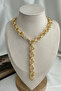 Gold Color Textured Ring Thick Chain Y Necklace - 2