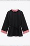 Collared Sleeve Striped Lace-Up Tunic 1722 - Black - 4