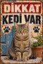 Caution There Is a Cat Short-Haired Tabby Cat Retro Metal Wall Decor Sign 30X40 cm