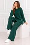 Women's Crew Neck and Side Gold Button Detailed Ribbed Knitwear Tunic Trousers Double Slit Set - 2