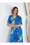 Lady Belted Double Breasted Short Sleeve Dress Women's Blue - 2