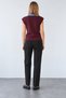 Women's Burgundy Collared Sleeveless Knit Sweater with Denim Detail - 6