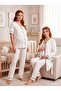 New Season Ecru Quilted Button Detailed Special Design Short Sleeve Maternity Pajama Set 3-Piece Set - 7