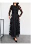 Floral Appliqué Long Flared Dress - 3