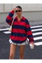 Polo Collar Striped Oversize Sweatshirt Jt9728 - 2