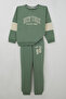 Boy's Tracksuit Set with Lettering Print and Block Pattern on the Sleeves, Ages 4-9, Mint Green