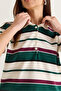 Women's Ecru-Green Polo Collar Buttoned Striped Short Sleeve Knitwear Blouse Tk261131 60286584 - 6