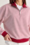 Women's Burgundy Oversize Polo Collar Half Zipper Striped Sweatshirt Ös261005 60286586 - 7