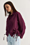 Women's Plum Color Buttoned Shirt with Gathered Sides and Tie Detail 2344 60286594 - 3