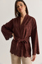Women's Red Brown Laser Cut Detailed Belted Suede Jacket 5016 60286600 - 2
