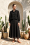 Waist Drawstring Jacket and Lace Detailed Skirt Set 19621 Black - 4