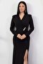 Double-Breasted Collar, Waist Buckle, Long Sleeve Crepe Dress K-262759 - 2