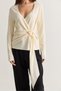 Women's Cream V-Neck Waist Buckle Tie Detail Floş Mercerized Long Sleeve Blouse Th261086 60286589 - 5