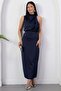 Crew Neck Slit Front Flowy Dress Grs4126 - 4